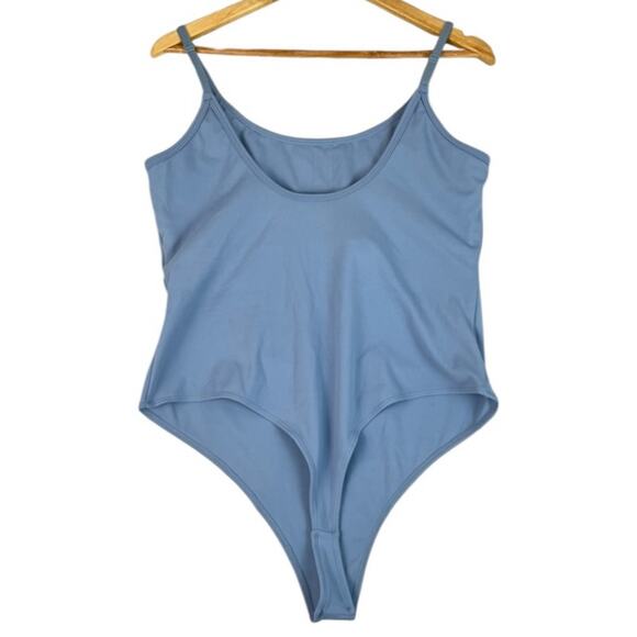 Ptula Scoopneck Bodysuit 2XL Powder Blue Thong Back Built in Bra Athleisure - Picture 2 of 6